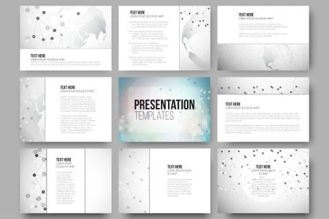 Set of 9 vector templates for presentation slides. Molecule structure, dotted Stock Illustration