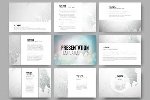 Set of 9 vector templates for presentation slides. Molecule structure, dotted Illustrazione stock