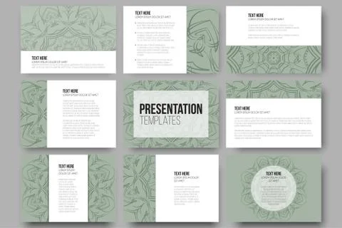 Set of 9 vector templates for presentation slides. Modern stylish geometric Illustrazione stock
