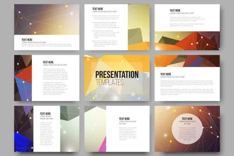Set of 9 vector templates for presentation slides. Colorful graphic design Illustrazione stock
