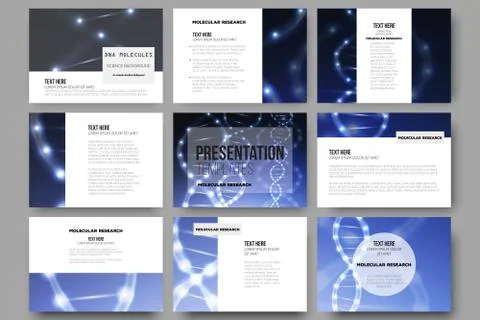 Set of 9 vector templates for presentation slides. DNA molecule structure on Stock Illustration