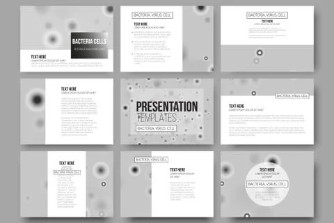 Set of 9 vector templates for presentation slides. Molecular research, cells in Stock Illustration