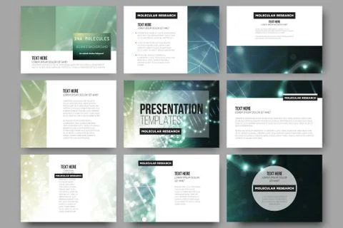Set of 9 vector templates for presentation slides. DNA molecule structure on a Stock Illustration