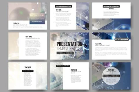 Set of 9 vector templates for presentation slides. DNA molecule structure on Stock Illustration