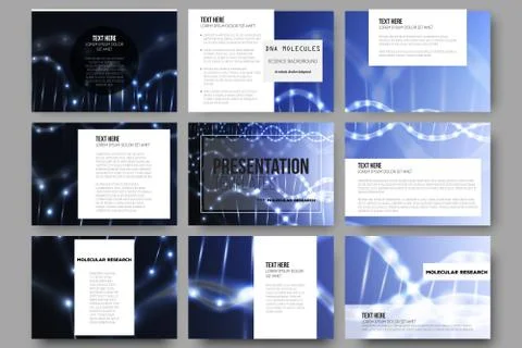 Set of 9 vector templates for presentation slides. DNA molecule structure on Stock Illustration