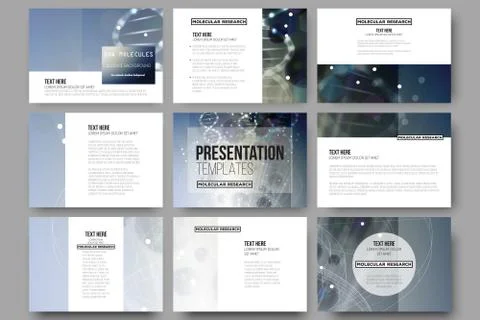 Set of 9 vector templates for presentation slides. DNA molecule structure on Stock Illustration