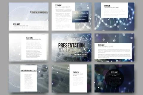 Set of 9 vector templates for presentation slides. DNA molecule structure on Stock Illustration
