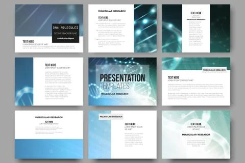 Set of 9 vector templates for presentation slides. DNA molecule structure on a Stock Illustration