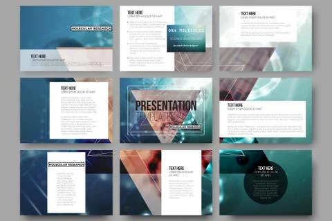 Set of 9 vector templates for presentation slides. DNA molecule structure on a Stock Illustration