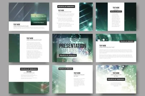 Set of 9 vector templates for presentation slides. DNA molecule structure on a イラスト素材