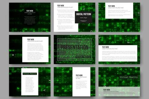 Set of 9 vector templates for presentation slides. Virtual reality, abstract  Stock Illustration