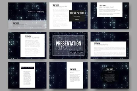 Set of 9 vector templates for presentation slides. Virtual reality, abstract  Stock Illustration