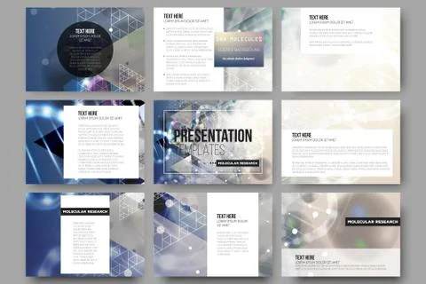 Set of 9 vector templates for presentation slides. DNA molecule structure on a Stock Illustration