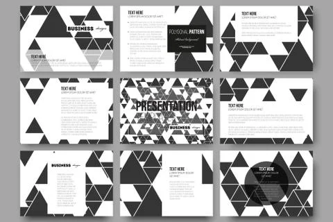 Set of 9 vector templates for presentation slides. Triangular vector pattern. 스톡 일러스트