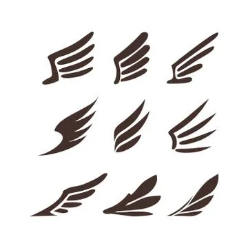Set of 9 vector wings. Ilustración de archivo