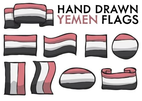 Set of 9 Yemen Flags Stock Illustration