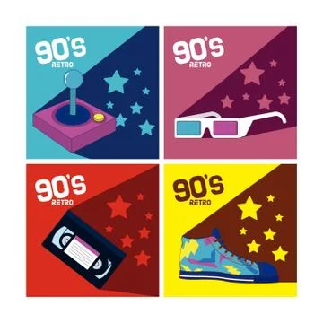 Set of 90s cartoons elements Illustrazione stock