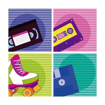 Set of 90s cartoons elements 스톡 일러스트