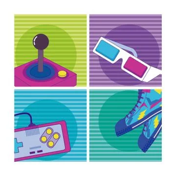 Set of 90s cartoons elements Stock Illustration