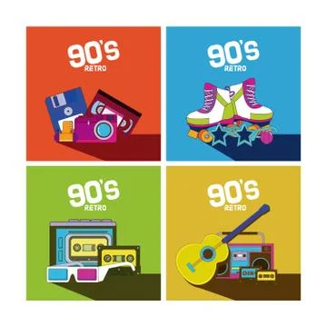 Set of 90s cartoons elements Stock Illustration