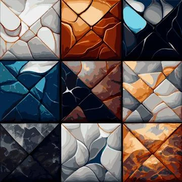 Set 9pcs light and dark marble tile texture, background template - Vector Stock Illustration