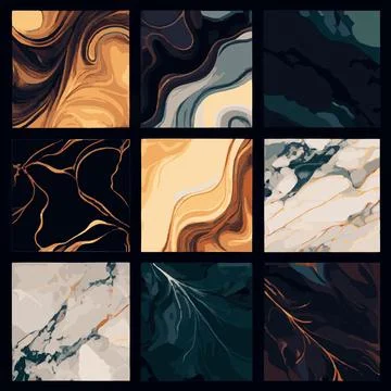 Set 9pcs light and dark marble tile texture, background template - Vector Stock Illustration