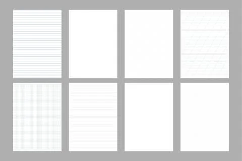 Set of A4 sheets with a different pattern checkered, narrow and wide lines, dots Stock Illustration