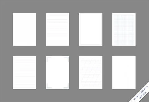 Set of A5 sheets with a different pattern checkered, narrow and wide lines, d Illustrazione stock
