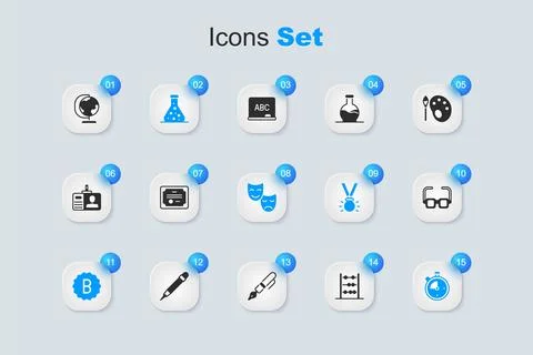 Set Abacus, Certificate template, Test tube, Exam paper with incorrect answ.. 库存插图