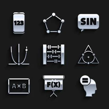 Set Abacus, Chalkboard, Calculation, Triangle math, Graph, schedule, chart Stock Illustration