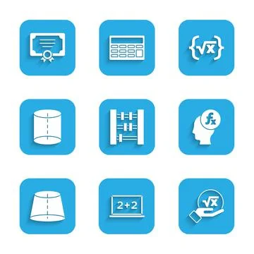 Set Abacus, Chalkboard, Square root of x glyph, Function mathematical symbol Stock Illustration