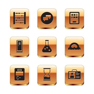 Set Abacus, Exam paper with incorrect answers, Old hourglass, Test tube, Locker Illustrazione stock