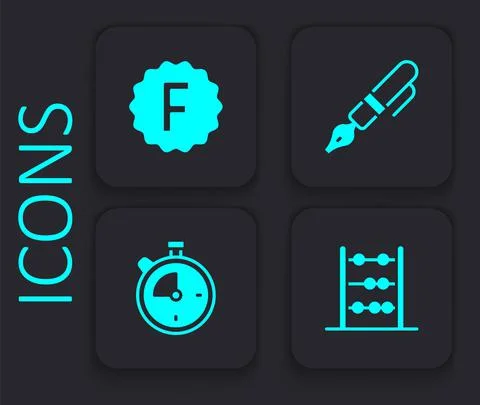 Set Abacus, Exam paper with incorrect answers, Fountain pen nib and Stopwatch Stock Illustration