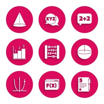 Set Abacus, Function mathematical symbol, Test or exam sheet and pen, Geometr 스톡 일러스트