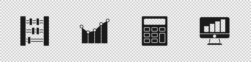 Set Abacus, Graph, schedule, chart, diagram, Calculator and Computer monitor Stock Illustration