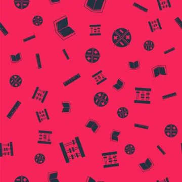 Set Abacus, Open book, Ruler and XYZ Coordinate system on seamless pattern Stock Illustration