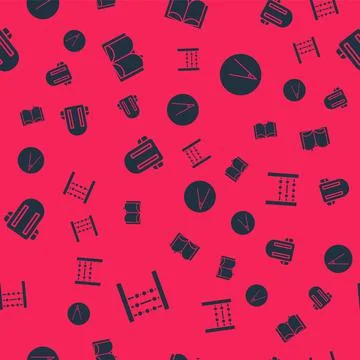 Set Abacus, Open book, School backpack and Acute angle on seamless pattern Stock Illustration