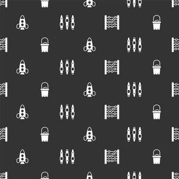 Set Abacus, Sand in bucket, Rocket ship toy and Marker pen on seamless pattern Stock Illustration