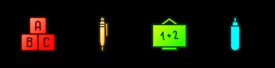 Set ABC blocks, Pen, Chalkboard and Marker pen icon. Vector 스톡 일러스트
