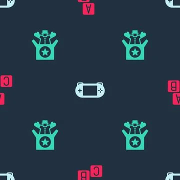 Set ABC blocks, Portable video game console and Jack in the box toy on seamless Stock Illustration