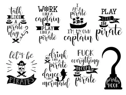 Set about pirate. Lettering. Vector for greeting cards Illustrazione stock