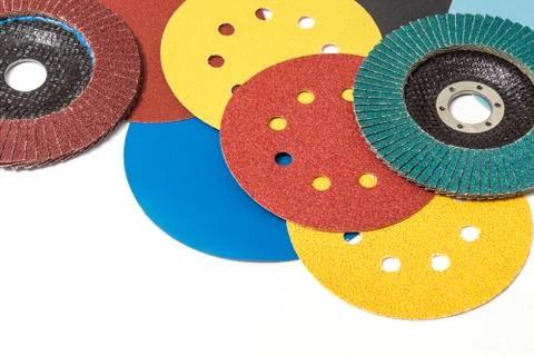 Set of abrasive tool on white background wizard is used for grinding items Stock Photos