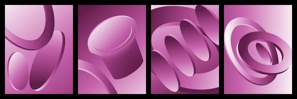 Set of abstract 3d geometric shapes in shades of purple Stock-Illustration