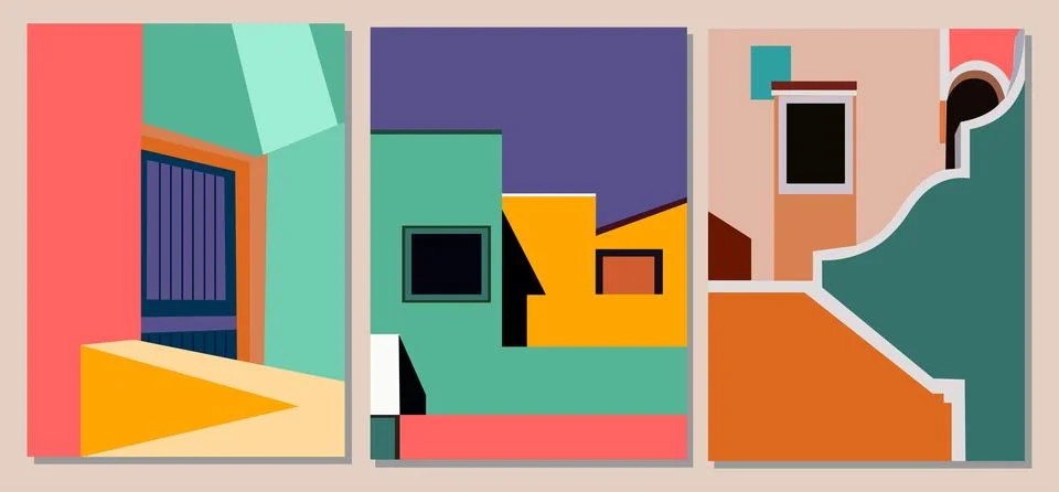 Set of abstract architectural vector art posters. Stock Illustration