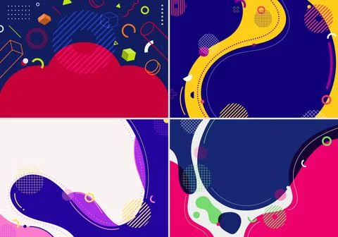 Set of abstract background flat design liquid organic forms dynamic waves and Stock Illustration