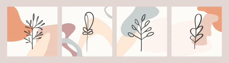 A set of abstract background images with a rounded minimalistic shapes in muted Stock Illustration
