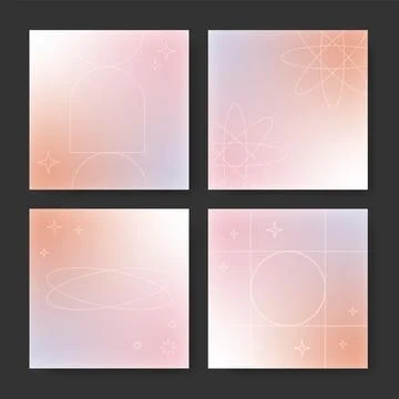 Set of abstract background with mesh gradients and line graphic elements. Cute Stock Illustration
