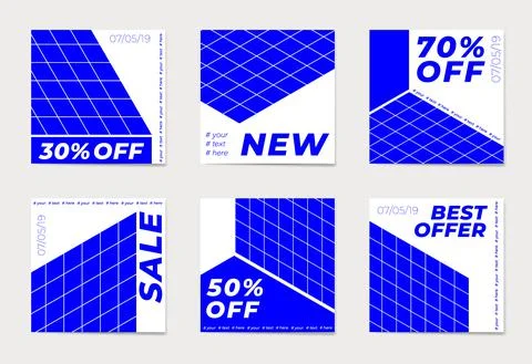 A set of abstract backgrounds with blue geometric elements. Illustrazione stock