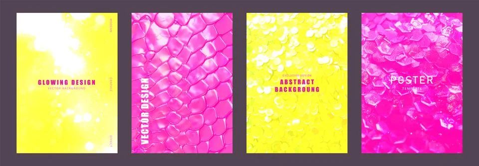 Set of abstract backgrounds with different textures. Bright yellow and pink Illustrazione stock