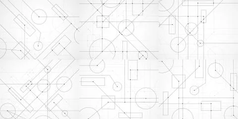 Set of abstract backgrounds with engineering drawing. Technological wallpaper Stock Illustration